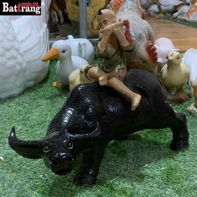 TƯỢNG CẬU BÉ CƯỠI TRÂU THỔI SÁO S5 – GỐM SỨ BÁT TRÀNG
