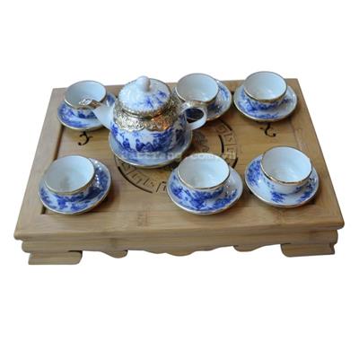 Bộ ấm trà Bát Tràng men cổ bọc đồng
