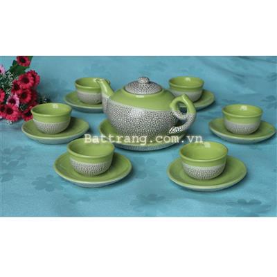 Bộ ấm trà men nứt màu xanh cốm