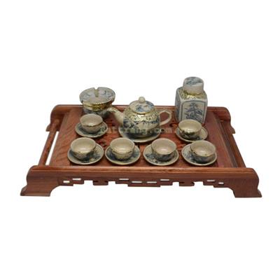 Bộ quả hồng men rạn cổ bọc đồng phụ kiện đầy đủ
