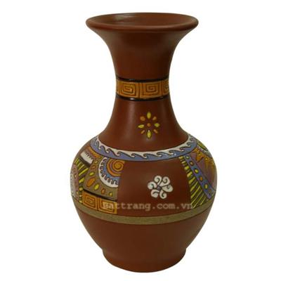 Bình gốm đỏ dáng tỏi họa tiết thổ cẩm cao 34cm
