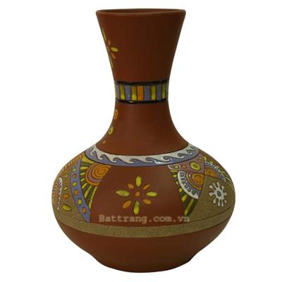 Bình gốm đỏ dáng tỏi họa tiết thổ cẩm cao 30cm