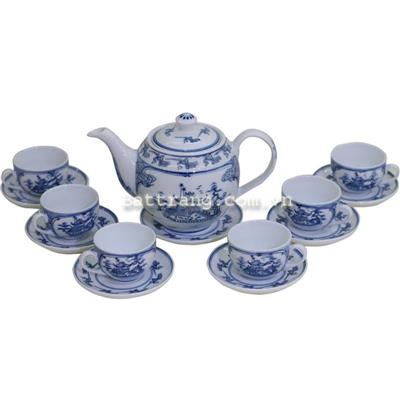 Bộ ấm chén dáng minh long vẽ chùa