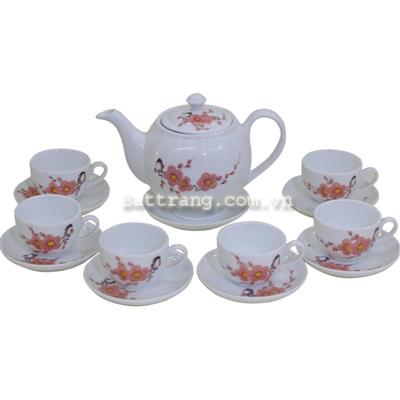 Bộ ấm chén dáng minh long vẽ đào đỏ