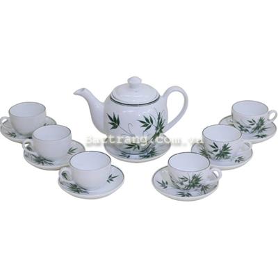 Bộ ấm chén dáng minh long vẽ tre xanh