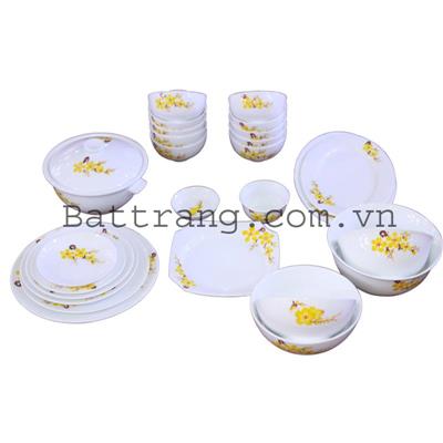 Bộ đồ ăn men trắng vẽ hoa mai-26 món