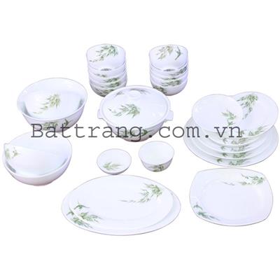 Bộ đồ ăn men trắng vẽ tre trúc-26 món
