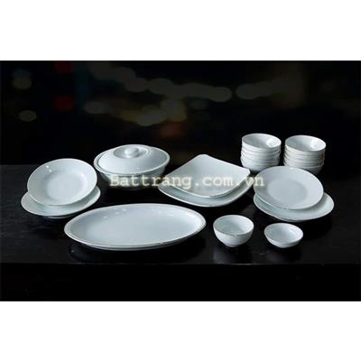 Bộ bát đĩa men trắng sứ viền vàng