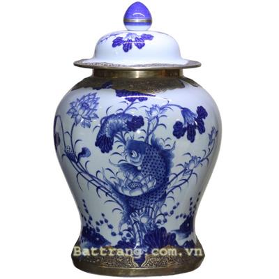 Chóe bọc đồng sen chép men xanh nhà Minh