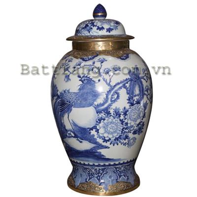 Chóe quả xoan bọc đồng vẽ chim hoa men xanh nhà Minh