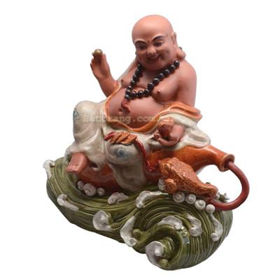 Tượng Phật Di Lặc cưỡi sóng men rạn gốm sứ Bát Tràng
