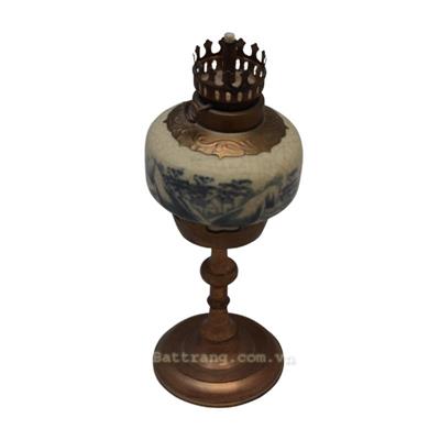 Đèn dầu thờ men rạn cổ bọc đồng số 2 gốm sứ Bát Tràng cao 30cm