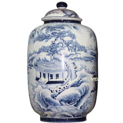 Hũ rượu sơn thủy men chàm cổ 60 lít