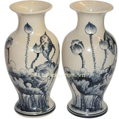 Lọ lộc bình 27cm men rạn cổ vẽ hoa sen