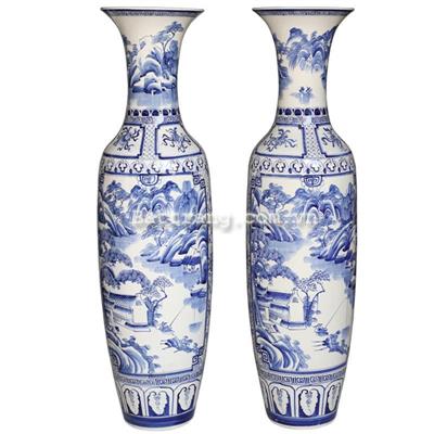 Lọ lộc bình sơn thủy hữu tình men lam cổ cao 155cm
