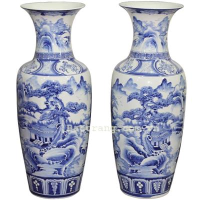 Lọ lộc bình sơn thủy men lam cổ