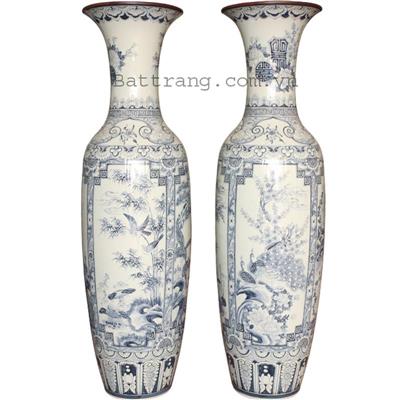 Lọ lộc bình tứ cảnh tùng cúc trúc mai men chàm cổ vẽ kỹ-1m4
