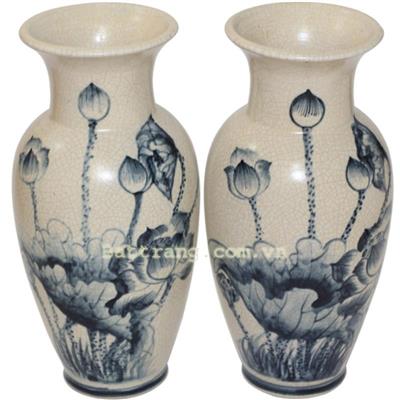 Lọ lộc bình vẽ sen 24cm men rạn cổ