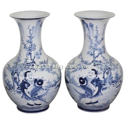 Lọ tỏi sứ ông vọng câu cá men chàm cổ