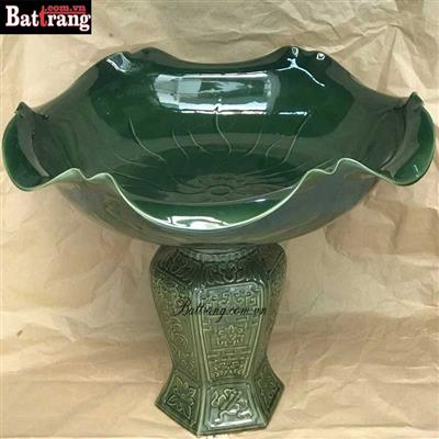 CHẬU TẮM PHẬT MEN RẠN XANH CAO CẤP - ĐẾ CHÂN HOA VĂN CỔ ĐỘC ĐÁO 